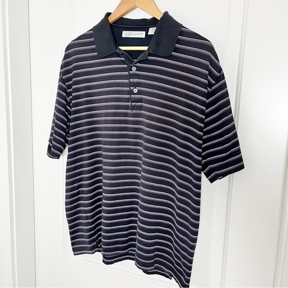 Greg Norman Fine Egyptian Cotton Blend Black w/ Stripes Golf Polo Shirt - Medium - Picture 2 of 12